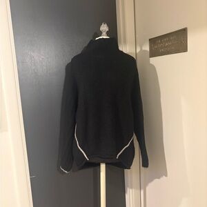 Moth via Anthropologie Black Turtleneck Tunic Wool Blend Sweater with Gray Trim